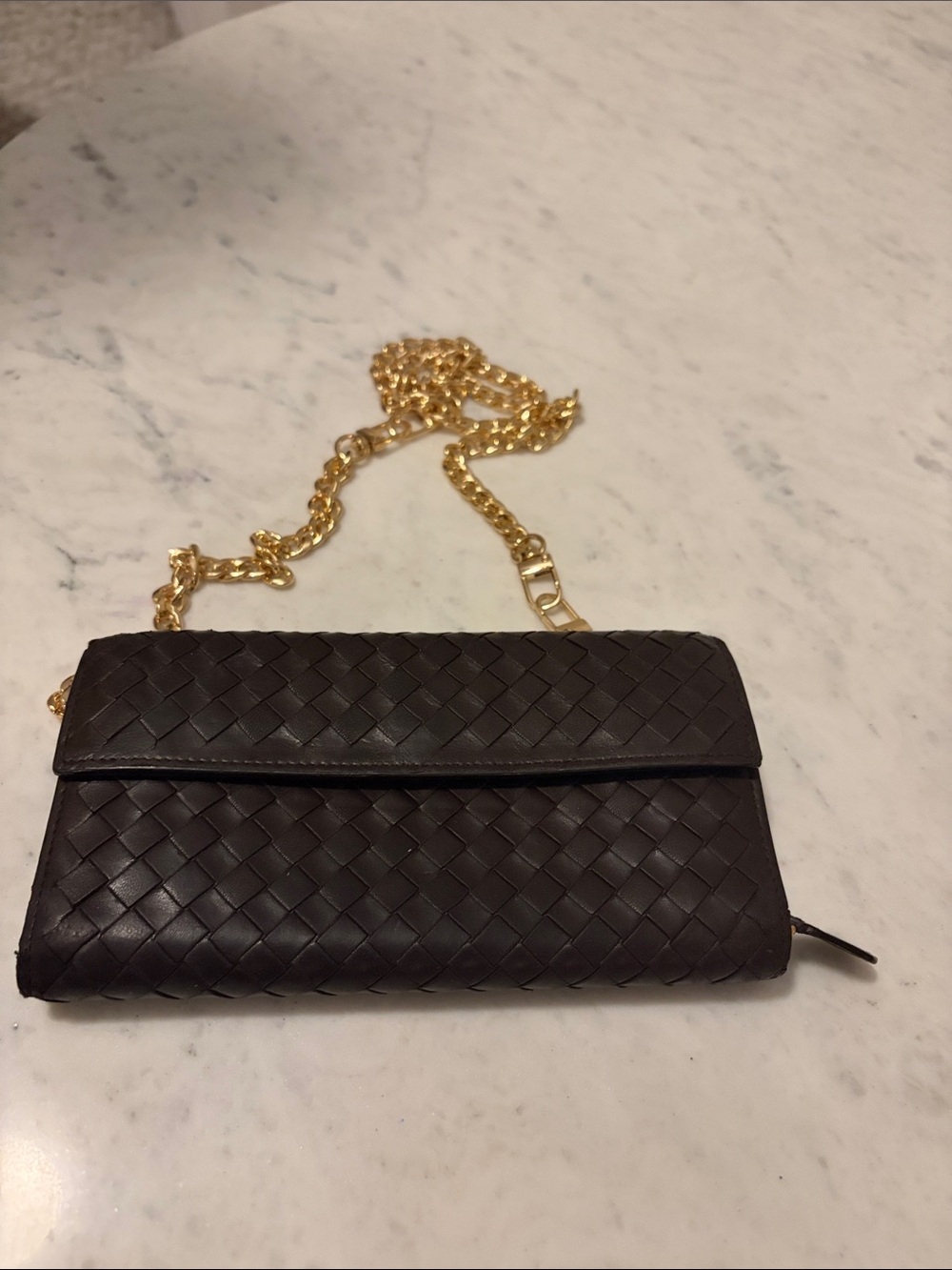 Bottega Veneta Dark Brown Intrecciato Leather Chain Clutch